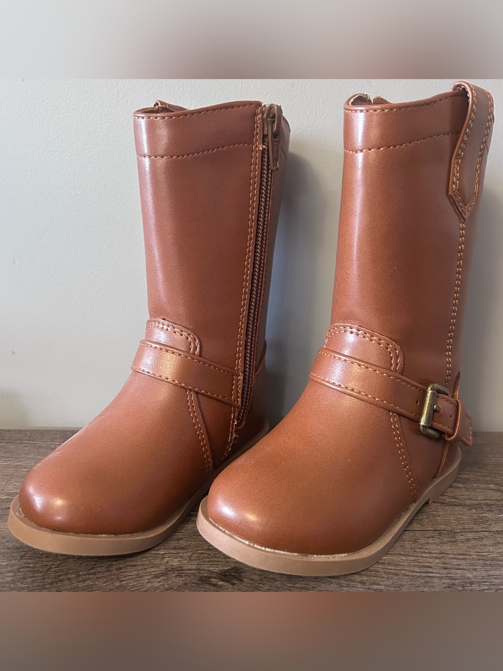 Girls' Brown Mid-Calf Zip Boots